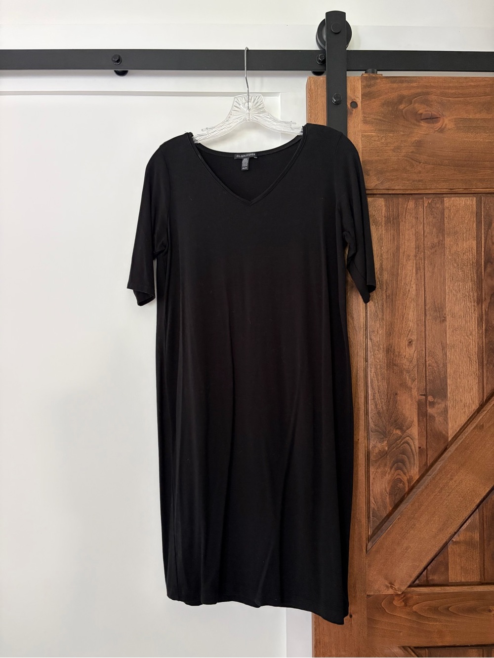 eileen fisher black v-neck dress